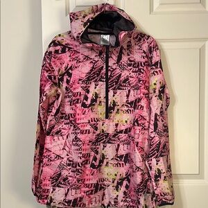 Adidas Pink & Black Hooded Lightweight Windbreaker w/ Drawstring Hem